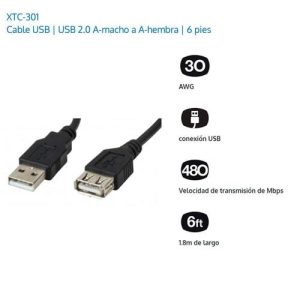 Cable USB Tipo A de Macho A Hembra de 1,8 Metros - XTC-301 - Xtech