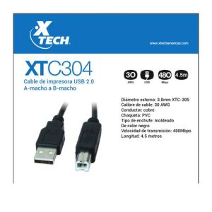Cable de Impresora USB 2.0 TiPO A MACHO 3.0 METROS - XTC-303 - Xtech